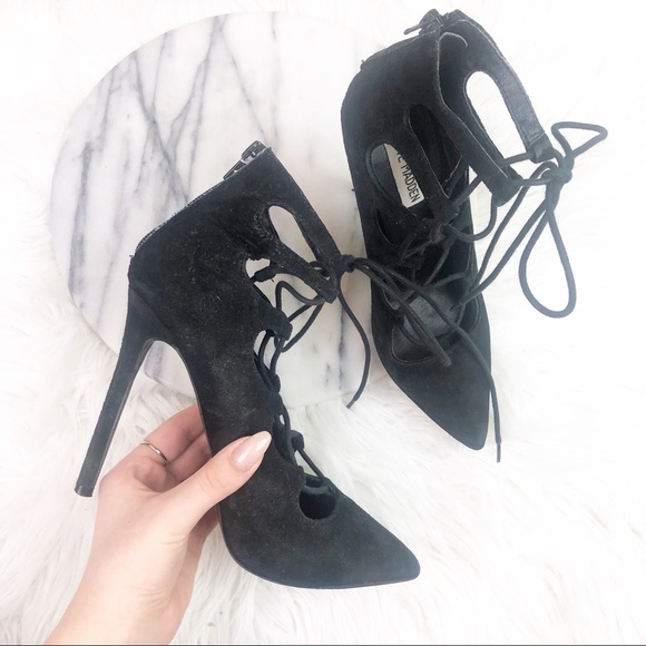 Steve Madden Yeskia Black Suede Heels - Picture 2 of 8